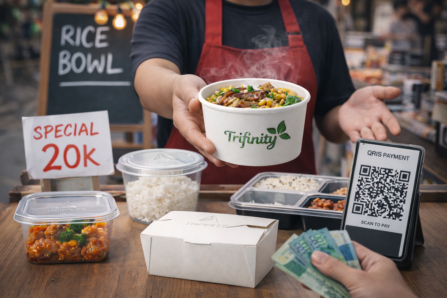 Kemasan Rice Bowl Trifinity Paper Bowl Thinwall Round Rectangle Bento Sekat Paper Lunch Box tahan panas anti bocor food grade halal modern higienis harga pabrik langsung kirim dari Tangerang Bandung Medan Surabaya Semarang Sorong