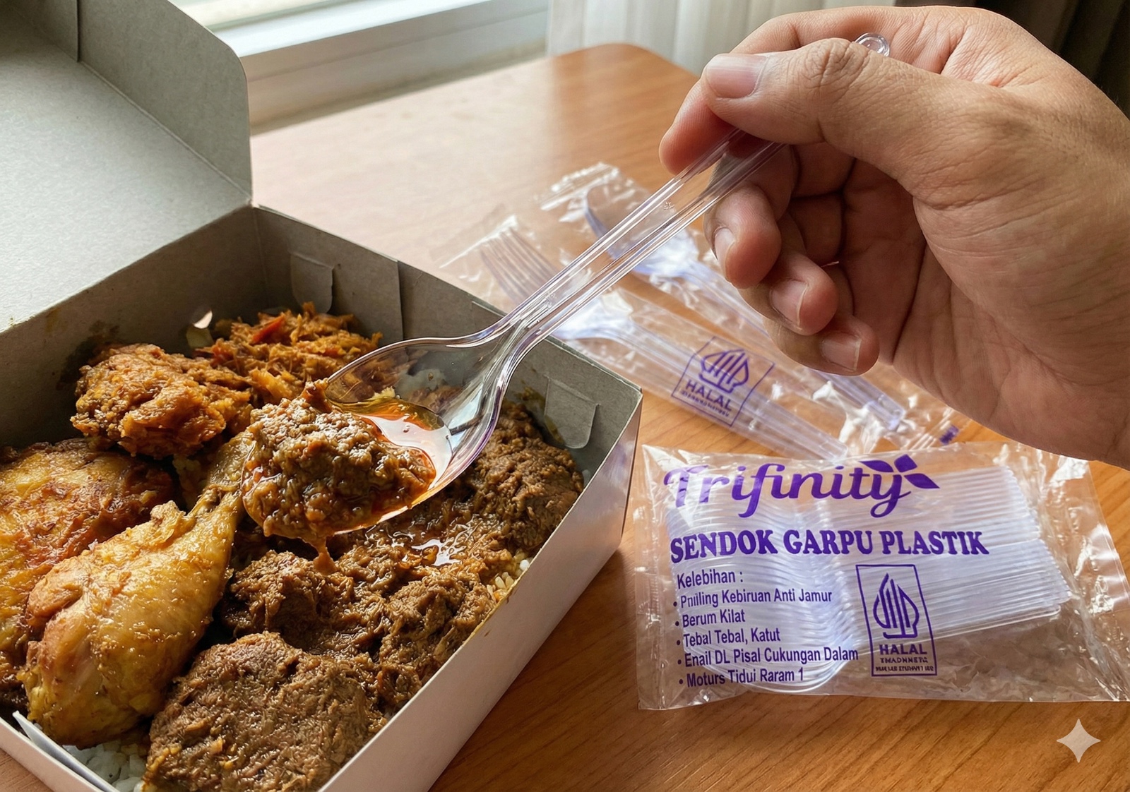 Sendok Teh Tanggung STG Sendok Jelly Bebek Garpu Mini Sendok Garpu Spork 2in1 Trifinity tebal material PS ori halal aman freezer harga pabrik langsung kirim dari Tangerang Bandung Medan Surabaya Semarang Sorong