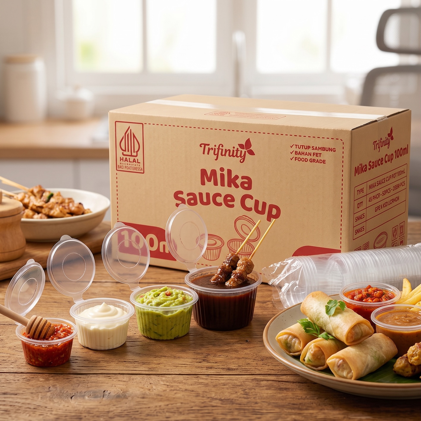 Mika Saus Cup Trifinity rapat ekonomis halal dan food grade ukuran 25ml | 35ml | 60ml | 70ml | 90ml | 100ml