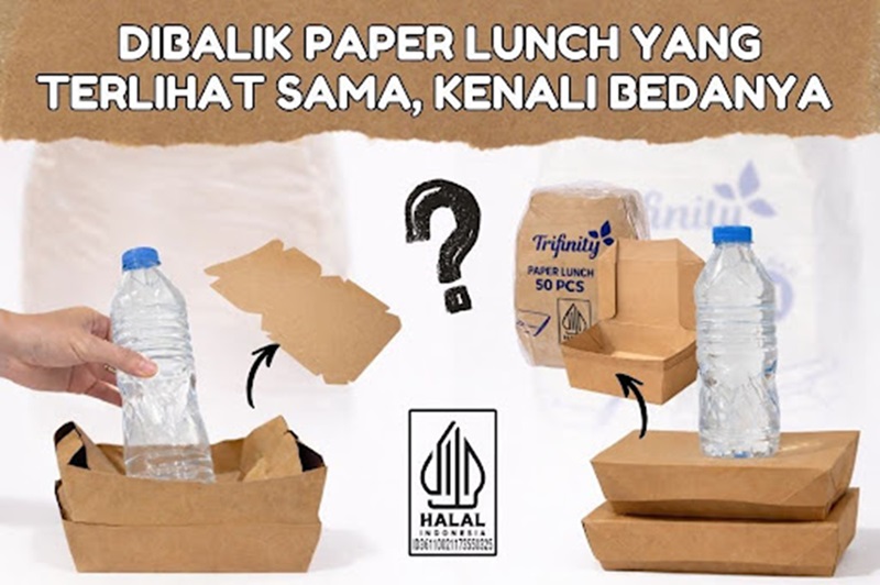 Paper Lunch Box Forming vs Lembaran Trifinity siap pakai tanpa rakit dinding tinggi tutup dalam kuat anti tumpah halal kirim dari Tangerang Bandung Medan Surabaya Semarang Sorong