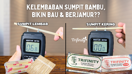 Sumpit Bambu Tusuk Sate Tusuk Gigi Trifinity higienis bersih murah anti jamur kadar air tes dengan moisture meter 0-1% kering sempurna tidak berbau tidak berbulu halal harga pabrik langsung kirim dari Tangerang Bandung Medan Surabaya Semarang Sorong
