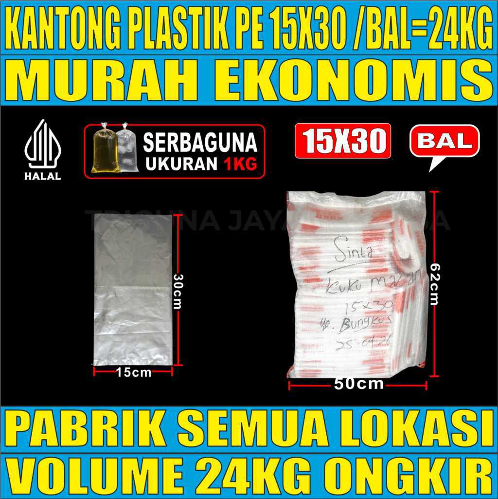 Kantong Plastik PE 15x30 Bening Bal 24kg 8000pcs kuku macan jjb