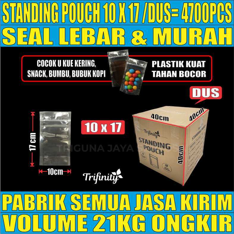 Standing Pouch uk 10x17 Plastik Kemasan Berdiri Seal Lebar Bening Dus 20kg 4700pcs E1401T9H5