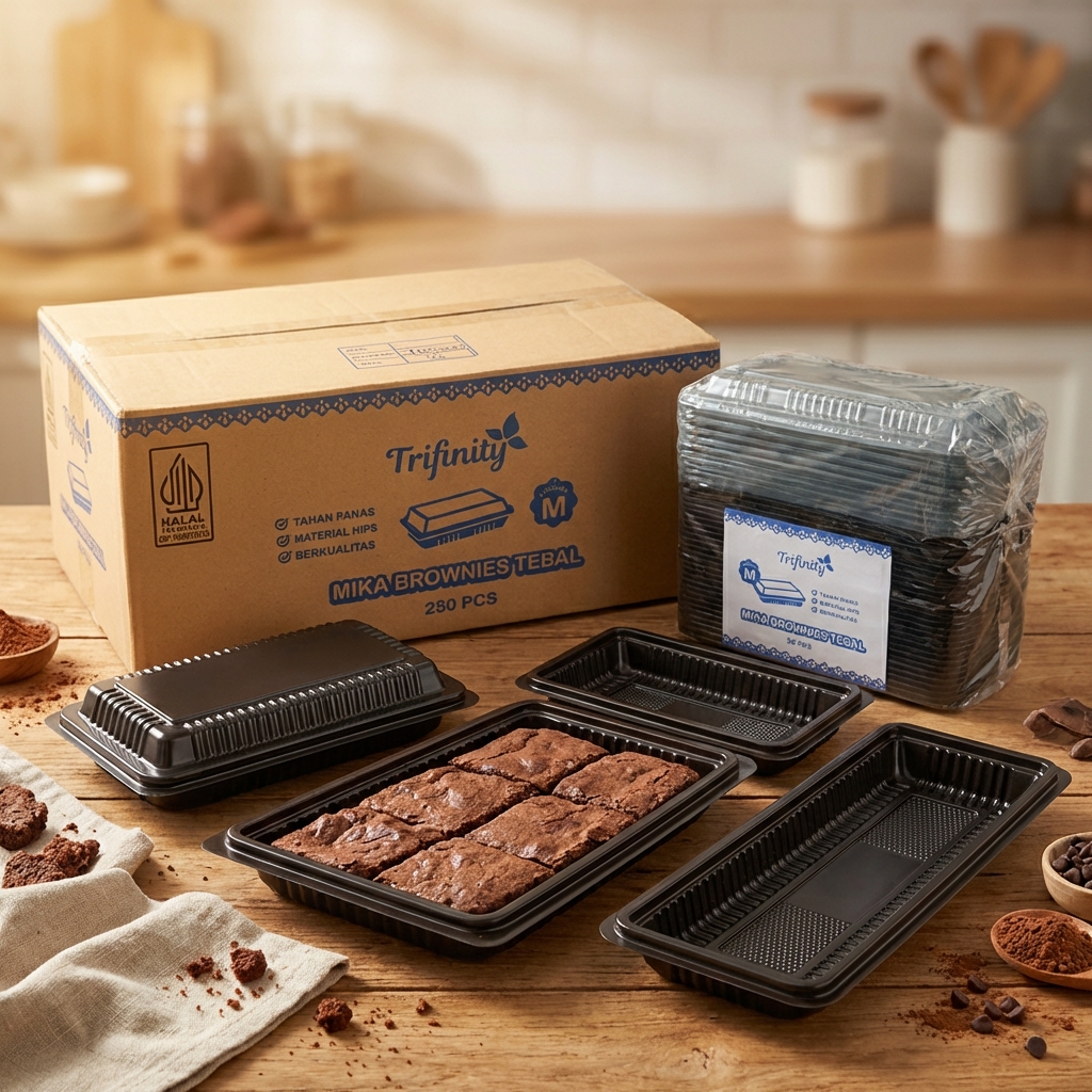 Mika Brownies Trifinity S M L tebal ukuran real tahan panas halal tutup body klop microwave safe aman freezer harga pabrik langsung kirim dari Tangerang Bandung Medan Surabaya Semarang Sorong