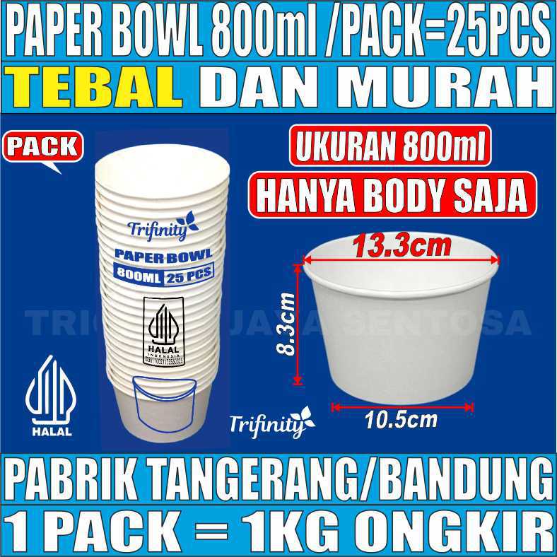 Paper Bowl 800ml Pack 25pcs Trifinity Halal